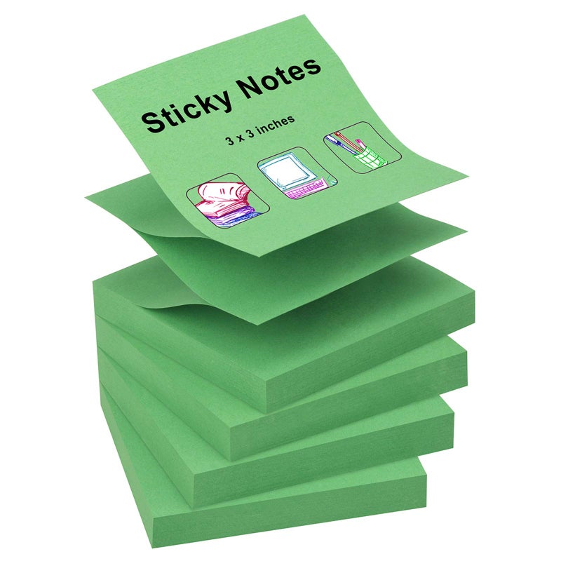 ZCZN 400 Sheets Pop-up Sticky Notes, 3 x 3 Inches, 4 Pads Bright Color Self-Stick Notes, 100 Sheets/Pad, Green - Image 1